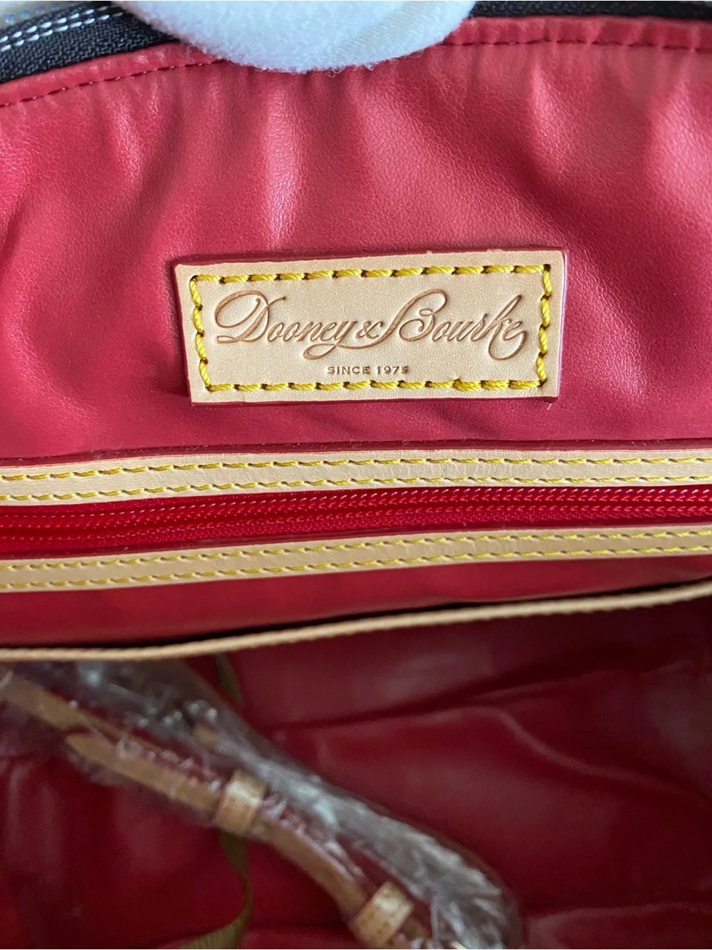 Dooney & Bourke Small Madeline Satchel in Black and Tan Leather w/ Strap